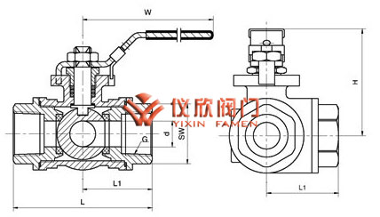 內螺紋三通球閥,結構圖